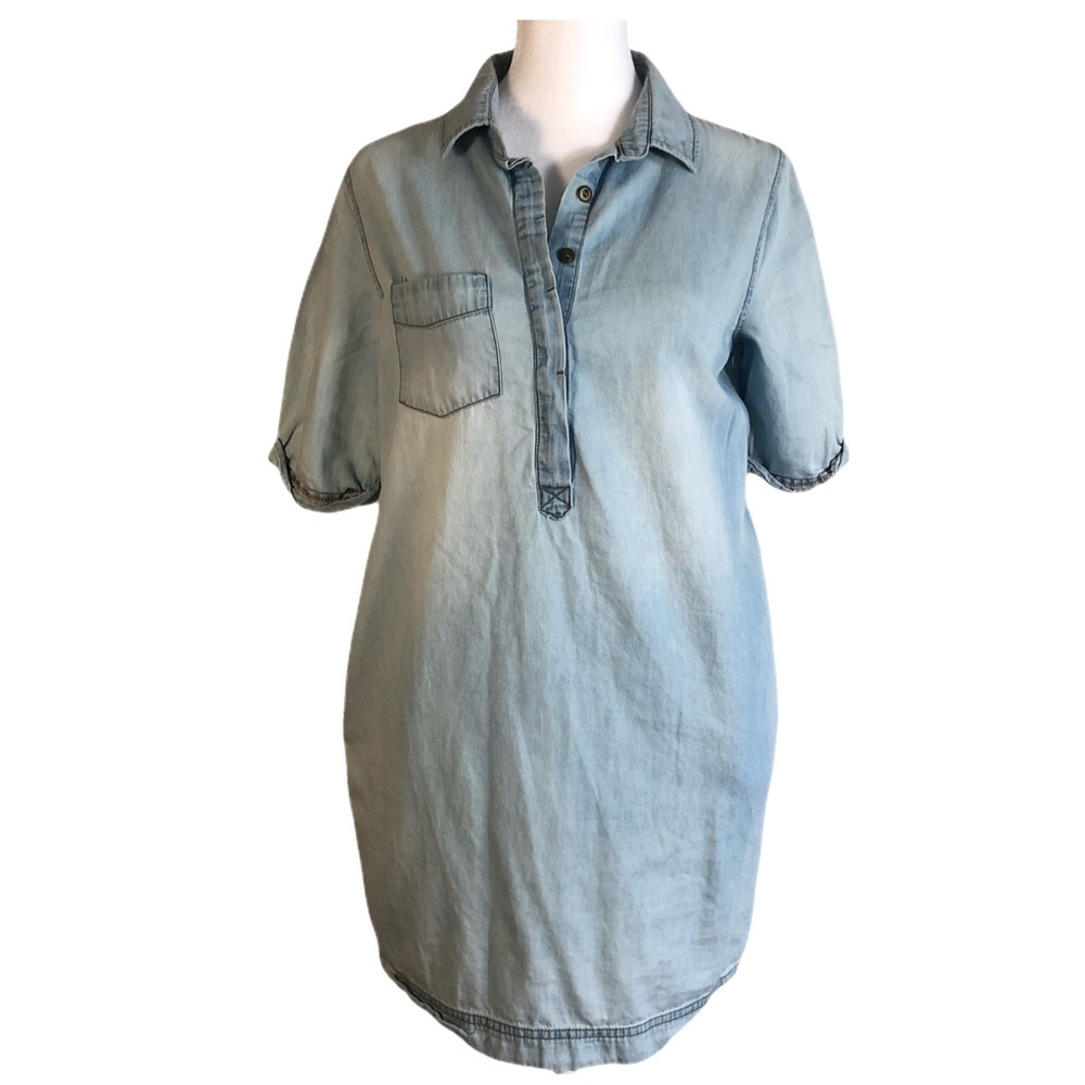 Paper Crane Chambray Denim Dress Short Sleeve